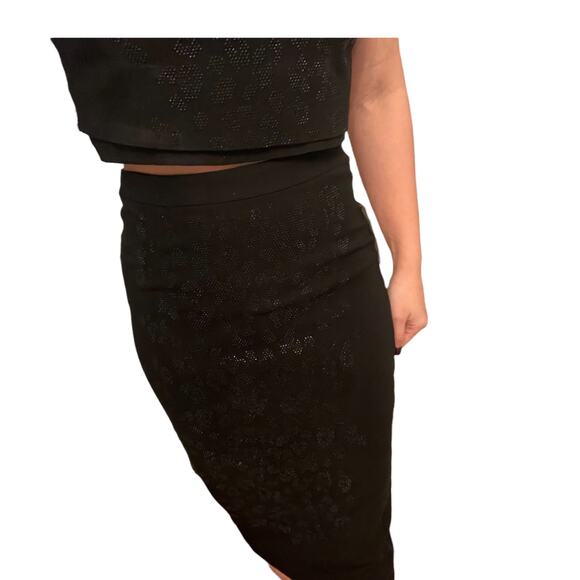 A.L.C. Black  Rhinestone Leopard Midi Skirt size 2 - Picture 3 of 10